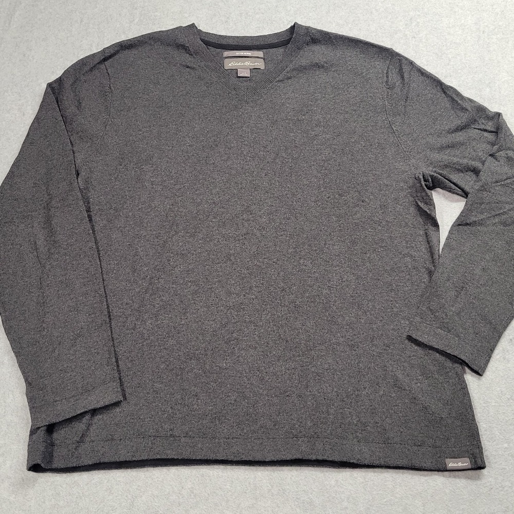 Eddie Bauer Mens Cotton Merino V-Neck Sweater‎ Gray D3754031 Large
